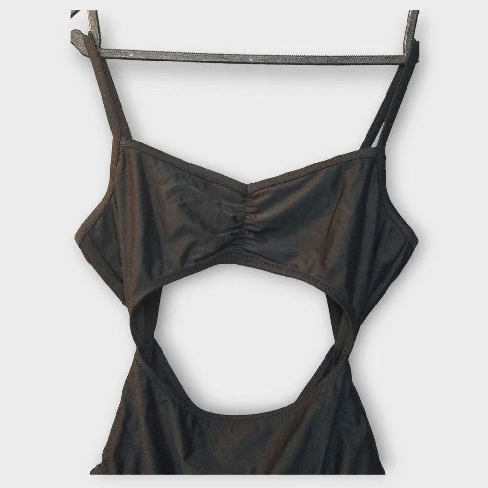 Madewell Cinched Cutout One-Piece Swimsuit Black S Minimalist Beach Neutral NWT